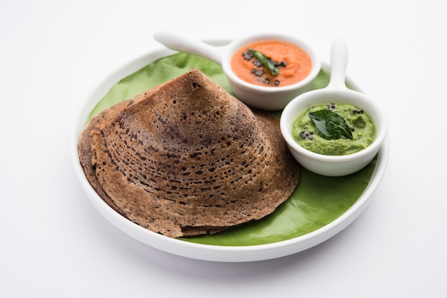 Finger Millet orÃÂ Ragi DosaÃÂ is a healthy Indian breakfast served with chutney, in roll, flat or cone shape