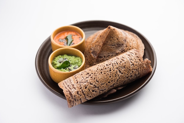 Finger Millet orÃÂ Ragi DosaÃÂ is a healthy Indian breakfast served with chutney, in roll, flat or cone shape