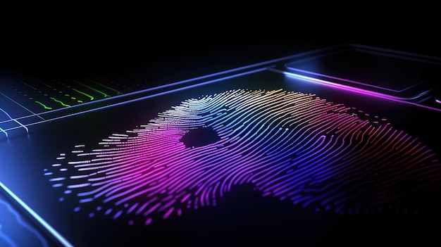 Finger print on digital screen being scanned matching color digital color background Generative Ai