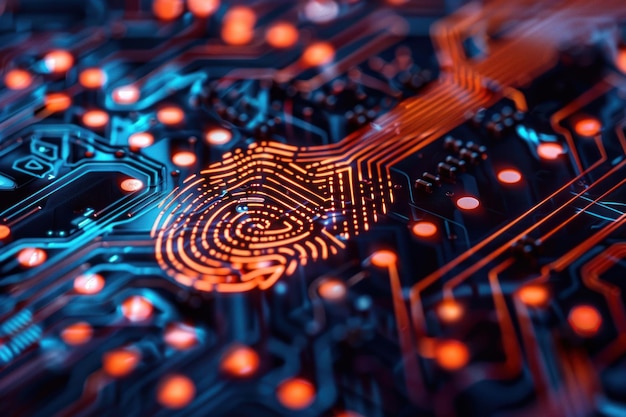 Fingerprint embed in electronic circuit board data safety and security concept