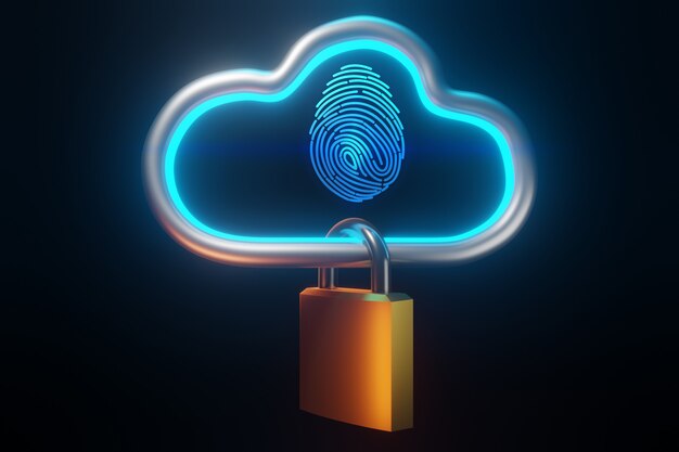 Fingerprint to identify personal.  security cloud technology concept ,  3d rendering