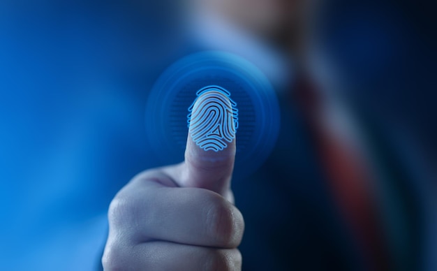 Fingerprint scan provides security access with biometrics identification Technology Safety Concept