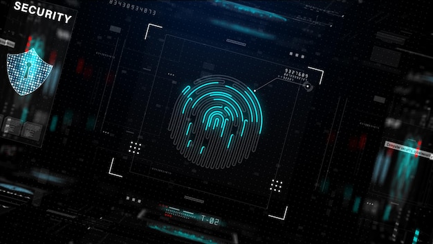 Фото Сканирование отпечатков пальцев для безопасного доступа к сети передачи данных с технологией кибербезопасности