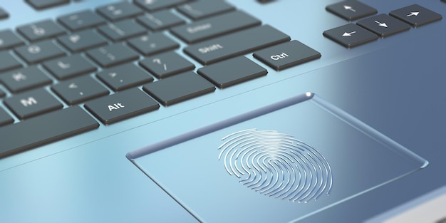 Fingerprint sign on a laptop Access control biometric authentification security concept 3D illustration