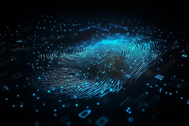 A fingerprint with a blue background and the word fingerprint on it.