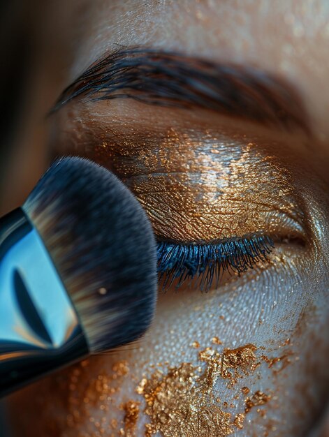 Photo fingers applying makeup with a brush