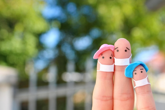 Fingers art of family with face mask