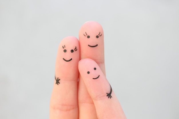 Fingers art of Happy family. Concept gay couple with child.