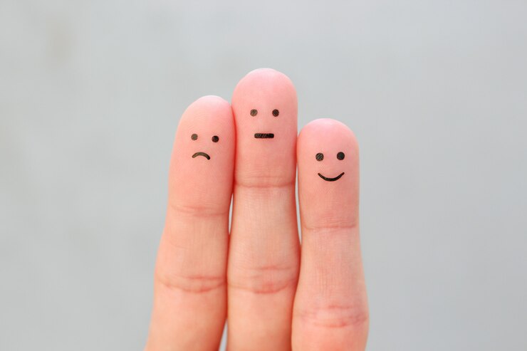 Photo fingers art of people. concept of positive and negative emotions.