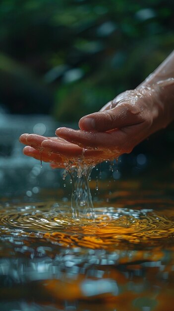 Photo fingers caressing the surface of water depicting calm