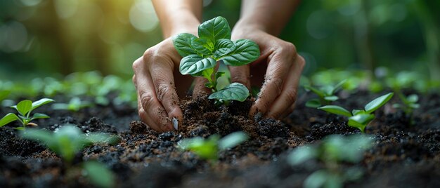 Fingers planting an herb garden