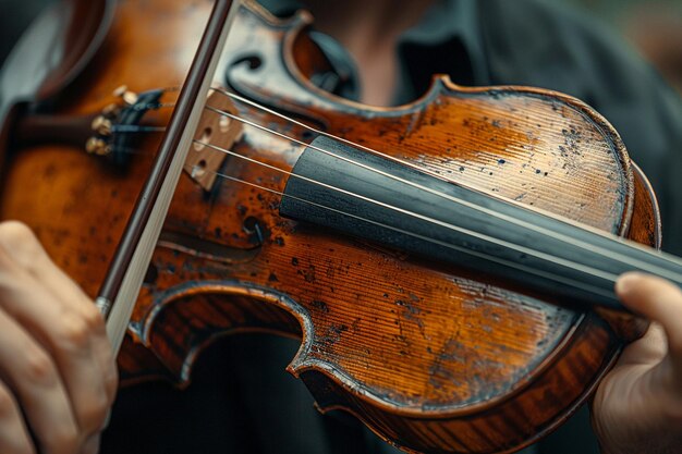 Photo fingers plucking the strings of a violin