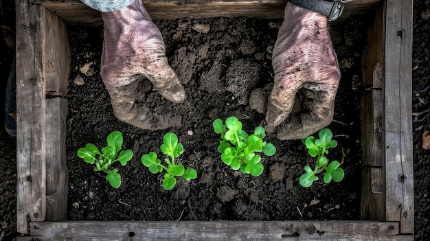 Fingers stained with earth the elderly man plants the seeds of hope as his garden becomes a