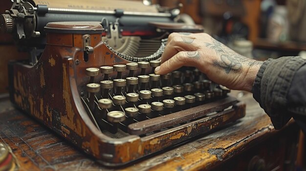 Fingers typing on an antique typewriter