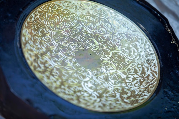 Photo finished masterpiece of golden plate carving