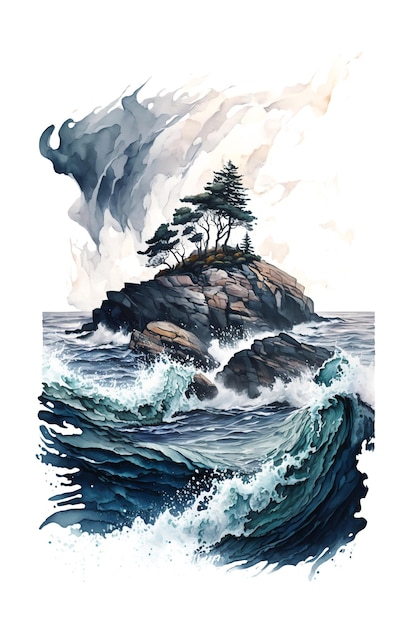 Finland Finnish nature Watercolor illustration of island for postcard poster banner Generative AI