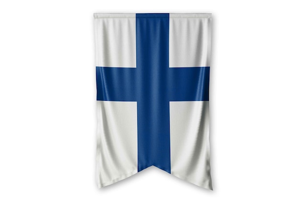 Photo finland flag hang on a white wall background image