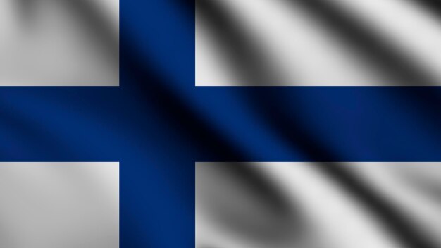 Finland flag waving in the wind with 3d style background