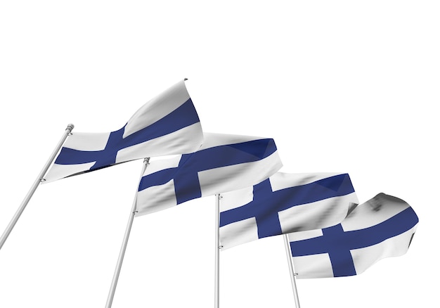 Finland flags in a row with a white background 3D Rendering