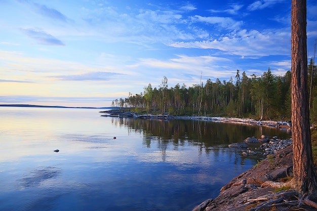 finland lake view, summer water reflection scandinavia