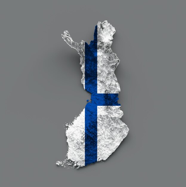 Photo finland map flag shaaded relief color height map on white background 3d illustration