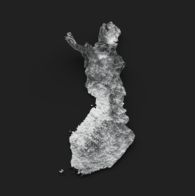 Photo finland map shaded relief color height map on black background 3d illustration