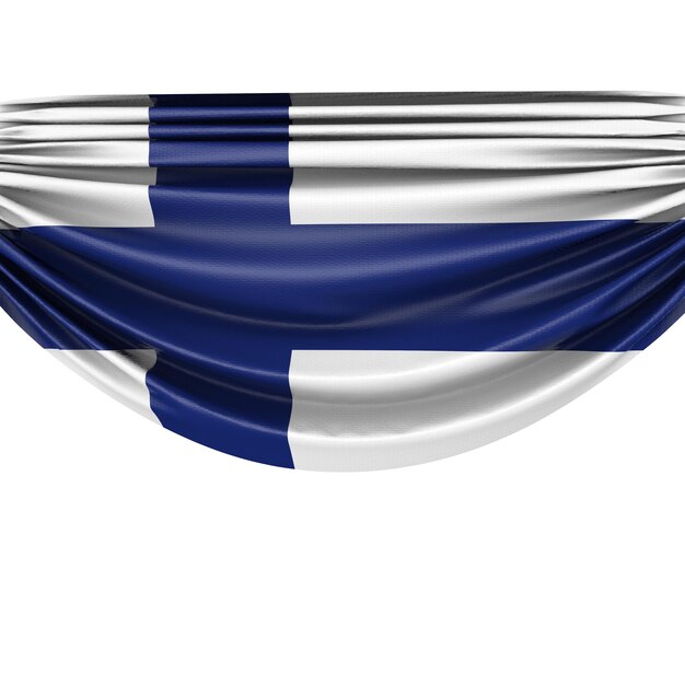 Finland national flag hanging fabric banner 3D Rendering