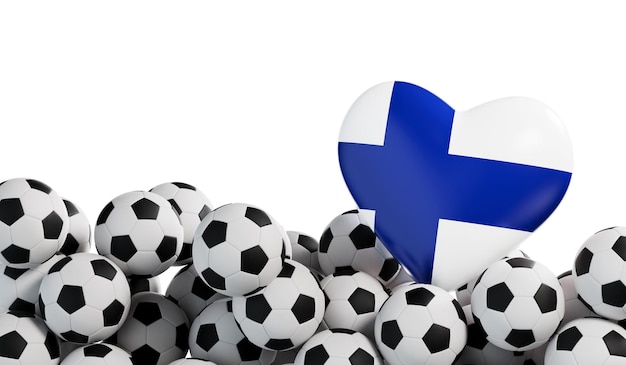 Finland vlag hart met een voetbal achtergrond Voetbal banner 3D-rendering