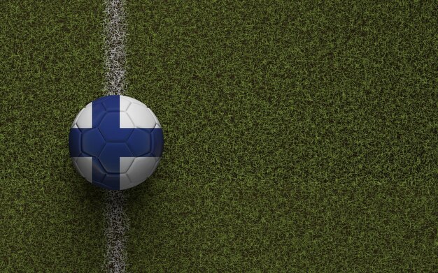 Finland vlag voetbal op een groen voetbalveld 3D Rendering