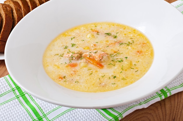 Finnish creamy soup with salmon