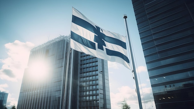 Photo the finnish flag gently swaying on a high rise