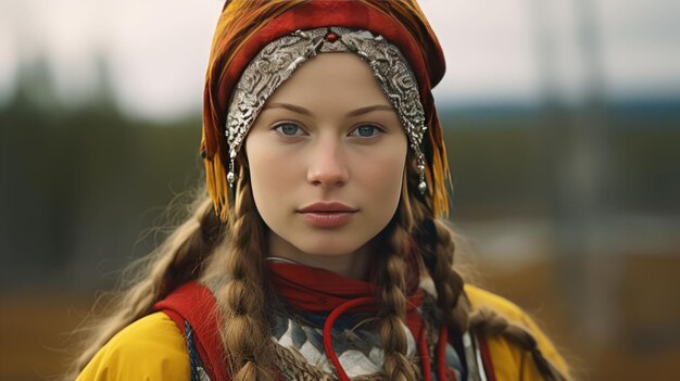 Photo a finnish lady in traditional sami clothing