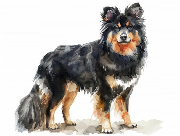 Finnish Lapphund watercolor isolated on white background