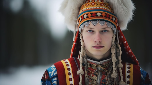 Foto un finlandese in abiti tradizionali sami