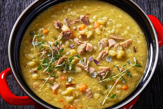 Finnish split pea soup Hernekeitto with pork meat