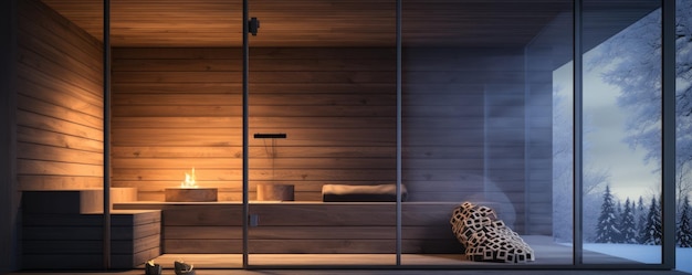 Finse sauna klassieke houten sauna met warme stoom Spa relax complex Generatieve ai