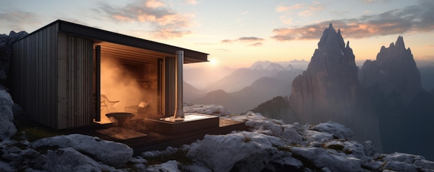 Finse sauna op de top van de berg in de Italiaanse Alpen van de Dolomieten Generatieve ai