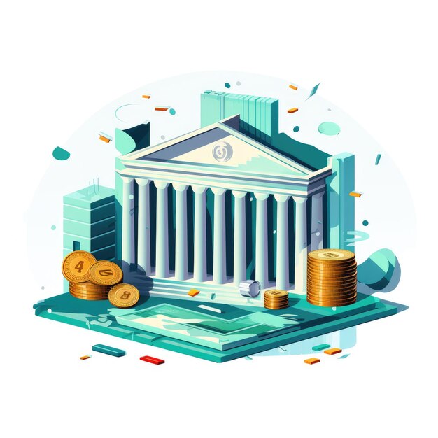 Финансовая иллюстрация FinTech Минималистичная цифровая иконка «Введение в финансы» на гладком белом фоне