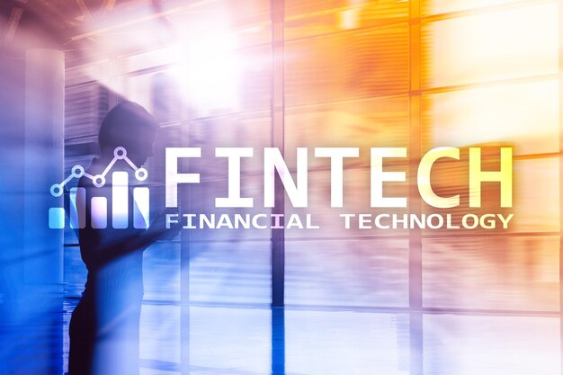 写真 fintech金融技術グローバルビジネスと情報インターネット通信技術超高層ビルの背景ハイテックビジネスコンセプト