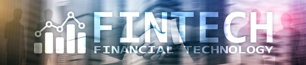 Foto fintech tecnologia finanziaria affari e informazioni globali tecnologia di comunicazione internet sfondo grattacieli concetto di business hitech banner di intestazione del sito web