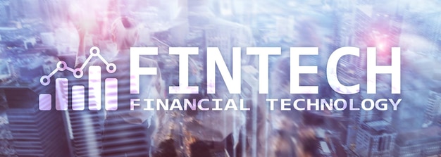 Foto fintech financiële technologie wereldwijde zaken en informatie internet communicatietechnologie wolkenkrabbers achtergrond hitech bedrijfsconcept