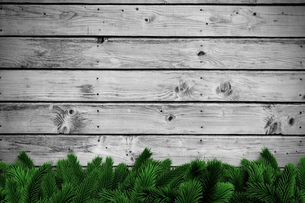 Fir branches on wooden planks