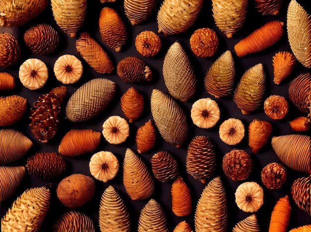 Fir cone on painted background knolling watercolour vintage colors generative ai generated