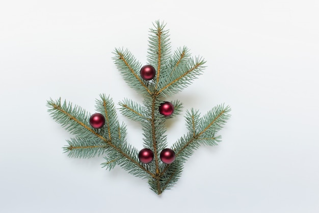 Fir evergreen branch with five red balls