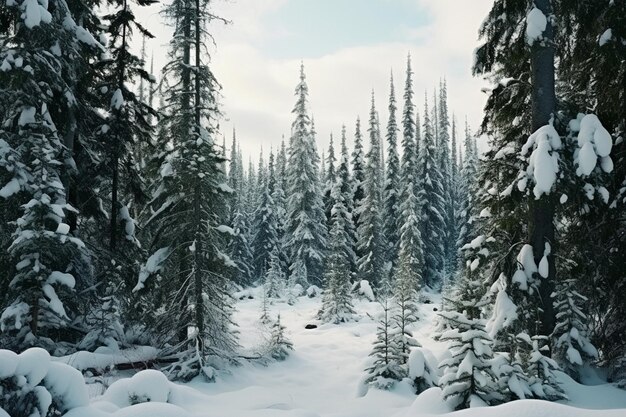 Fir Forest Background with Snow covered Trees