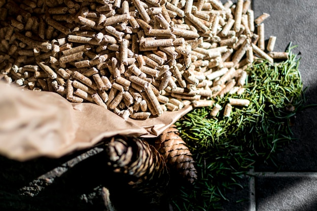 Fir pellets kraft bag with apple and pine needle