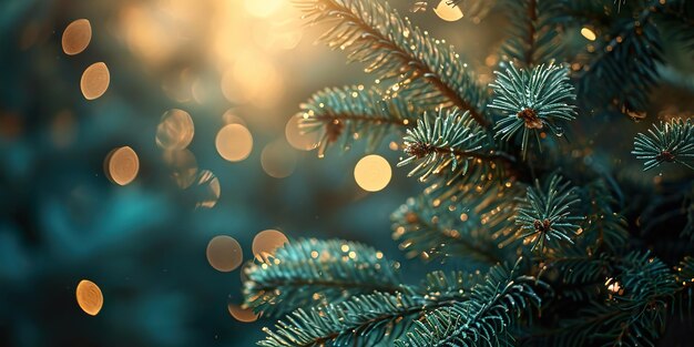 Photo fir tree brunch close up fluffy bokeh fir tree