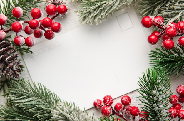 Fir Tree Decorations On Concrete With Copy Space