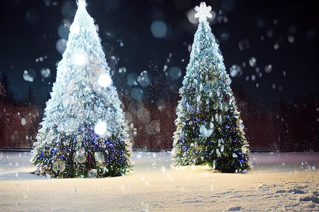 Fir tree in a snowing night