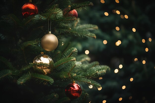 Fir tree with ornaments and lights photography